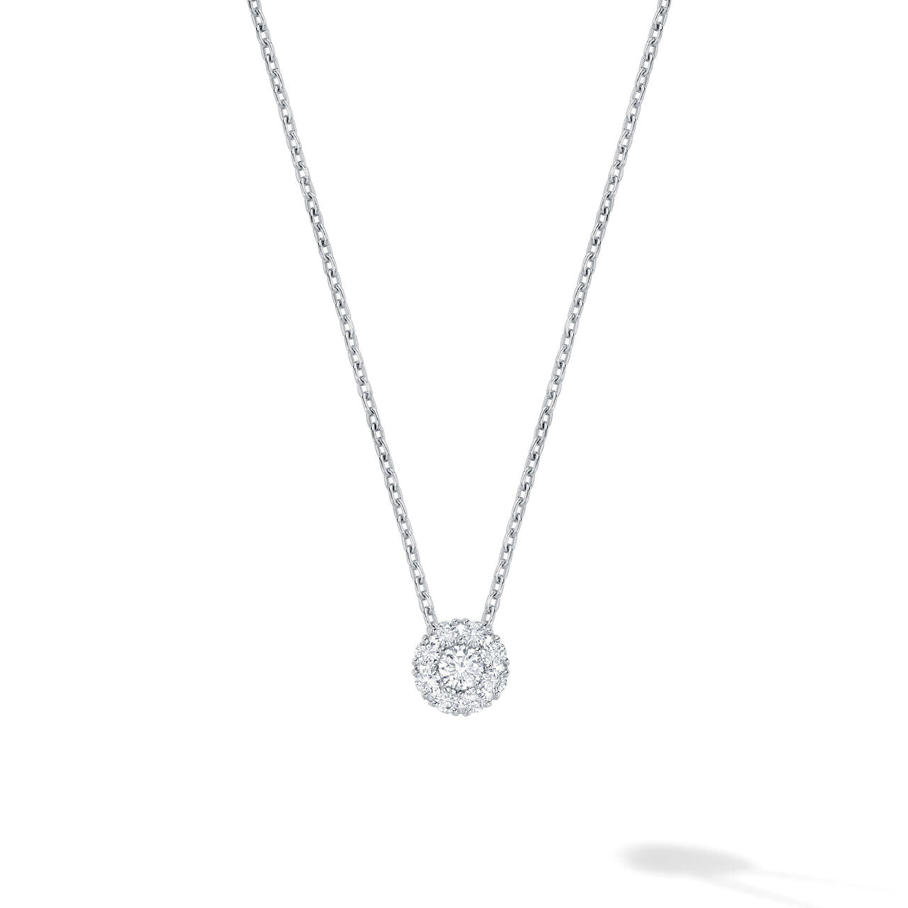 BIRKS SNOWFLAKE 18K WHITE GOLD ROUND DIAMOND CLUSTER PENDANT 0.15 TOTAL CARAT WEIGHT GH/SI