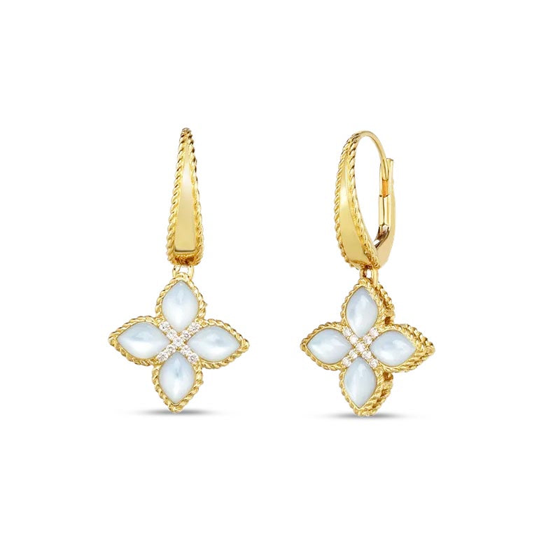 Roberto Coin 18K Yellow Gold, Diamond and Mother of Pearl Venetian Princess Medium Drop Earrings 0.07TW