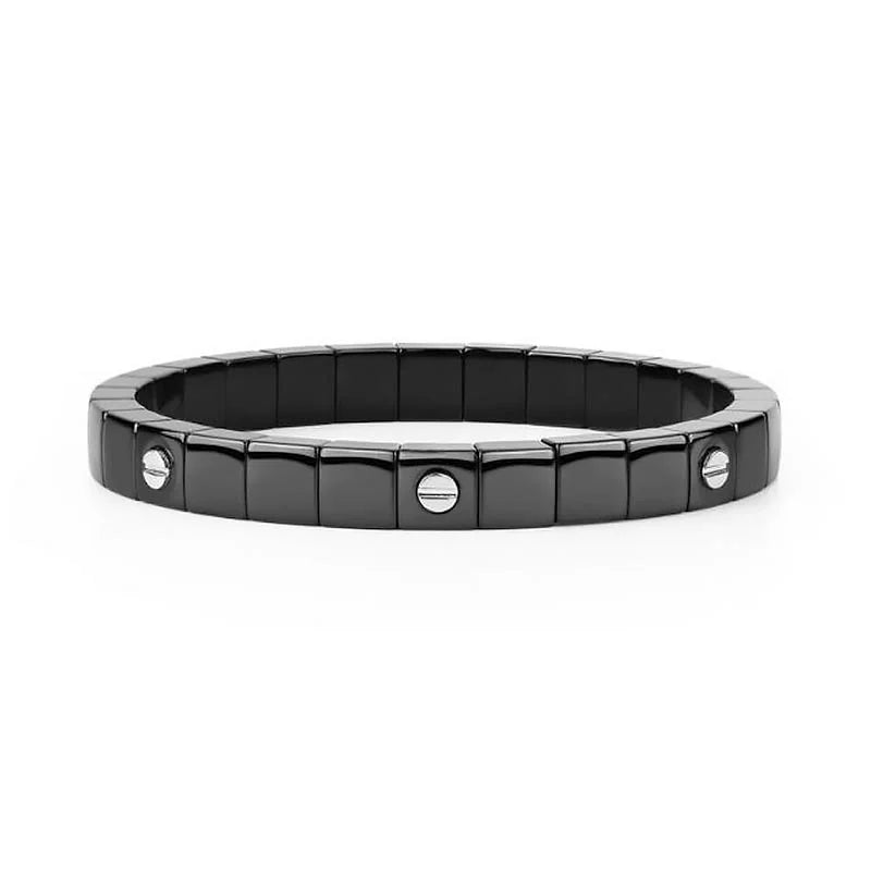 ROBERTO DEMEGILO SCACCO BLACK MATTE CERAMIC BRACELET HAVING SIX 18K WHITE GOLD OVERLAY SCREWS