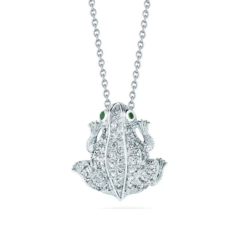 Roberto Coin 18K White Gold Tiny Treasures Diamond and Tsavorite Frog Necklace