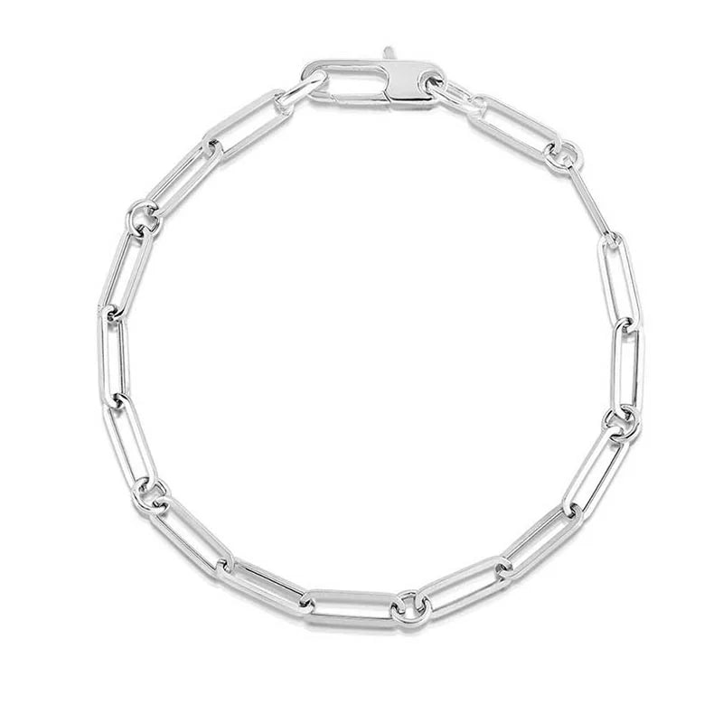 Roberto Coin 18K White Gold Paperclip and Round Link 7 Inch Bracelet