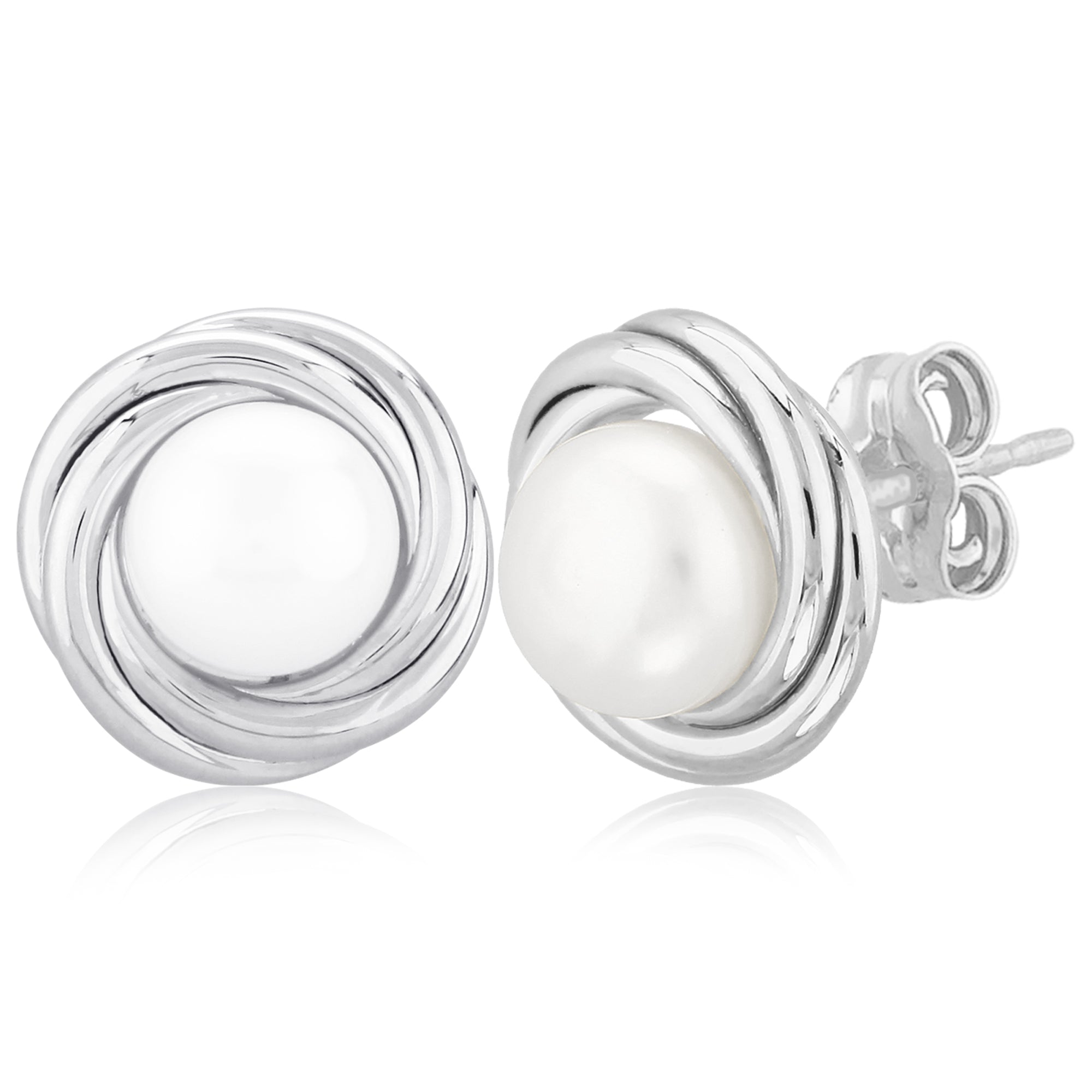 CARLA STERLING SILVER LARGE KNOT WITH 8MM FRESHWATER PEARL STUDDED EARRINGS