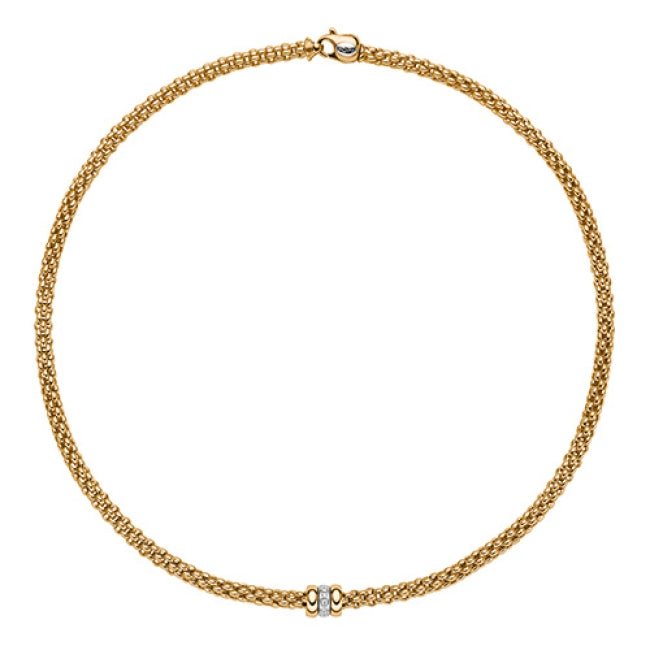 FOPE GIOIELLI 18K YELLOW GOLD SOLO 17 INCH NECKLACE WITH DIAMOND RONDEL MEASURING 0.10 TOTAL CARAT WEIGHT