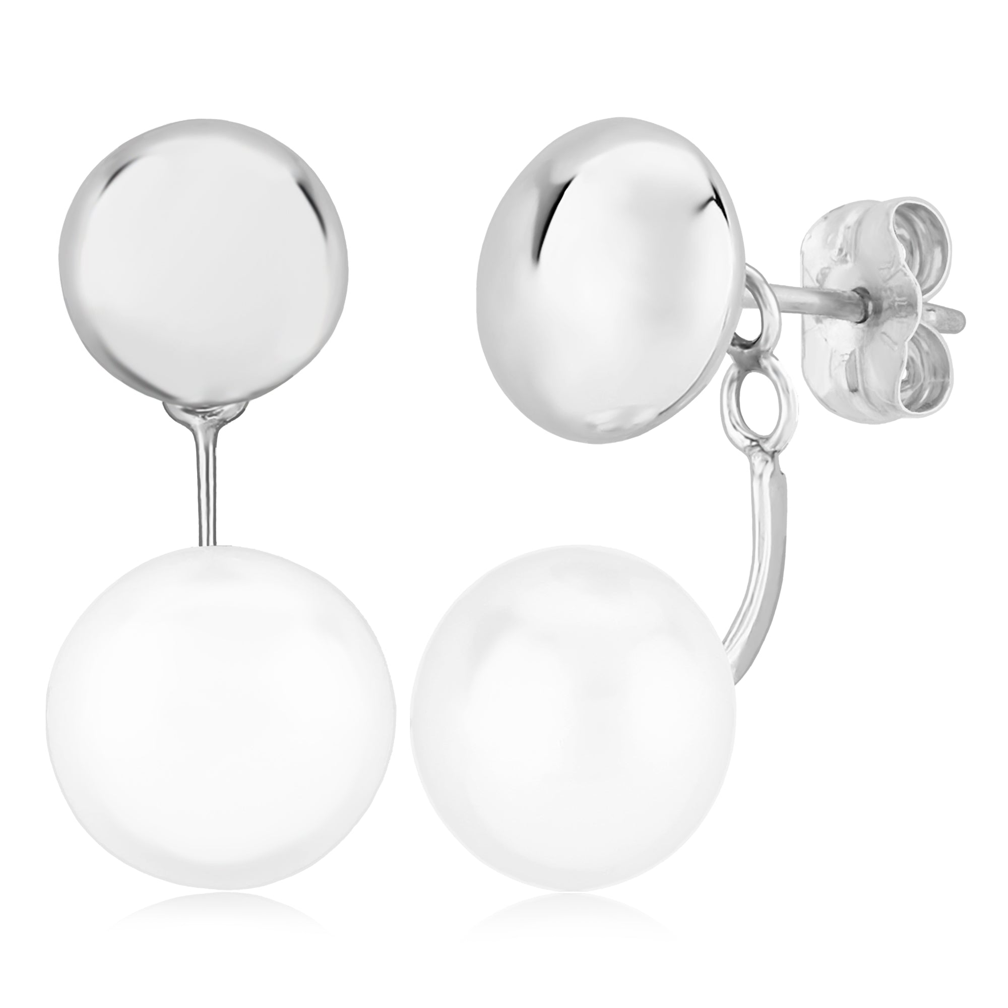 CARLA STERLING SILVER 7MM FLAT BALL WITH FRESHWATER PEARL DROP