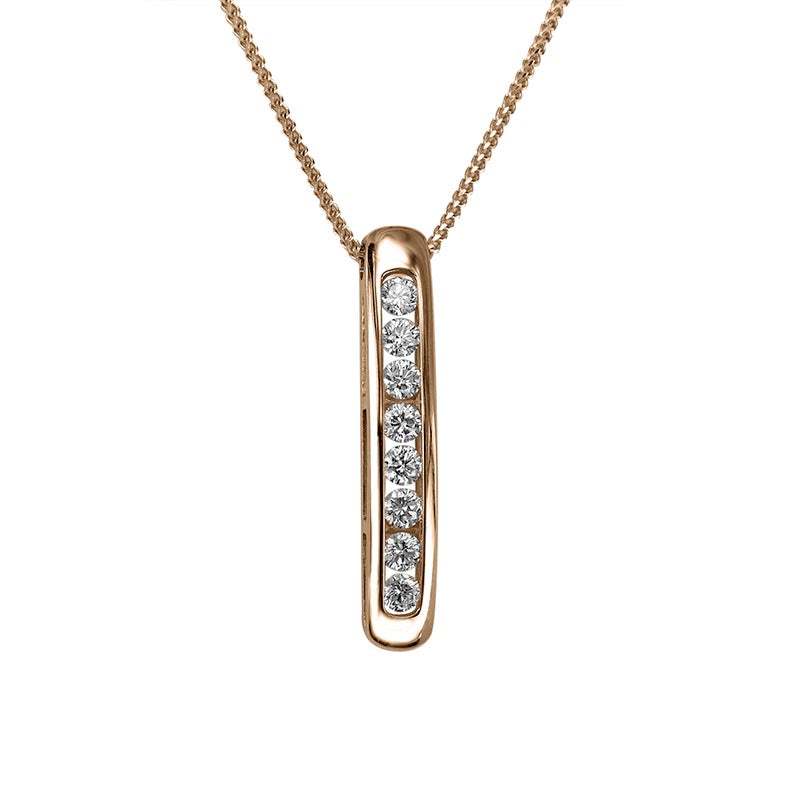 Max Strauss 14K Rose Gold Channel Set Pendant on Chain with Diamonds (G-H/SI) Measuring 0.75 Total Carat Weight. Also Available in Yellow and white gold