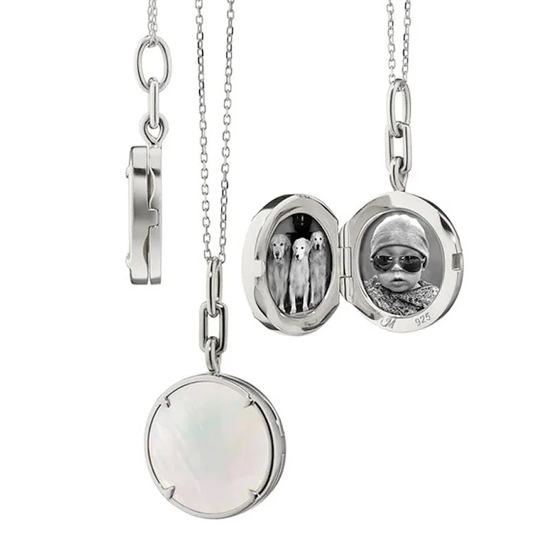 Brooke" Slim Locket Necklace with Mother of Pearl