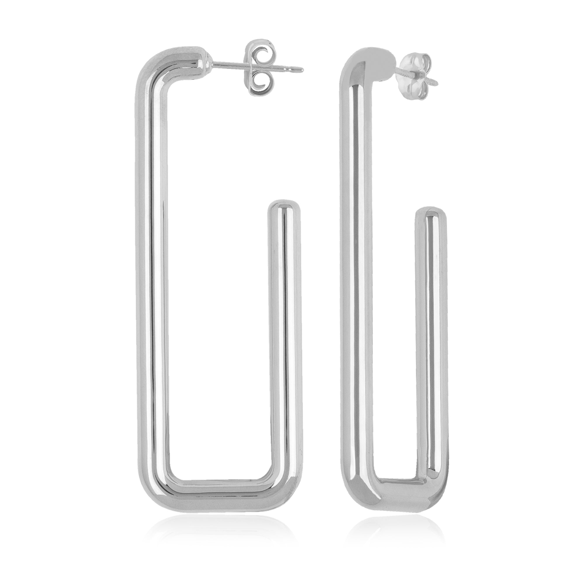 CARLA STERLING SILVER LONG TUBE RECTANGLE J HOOP