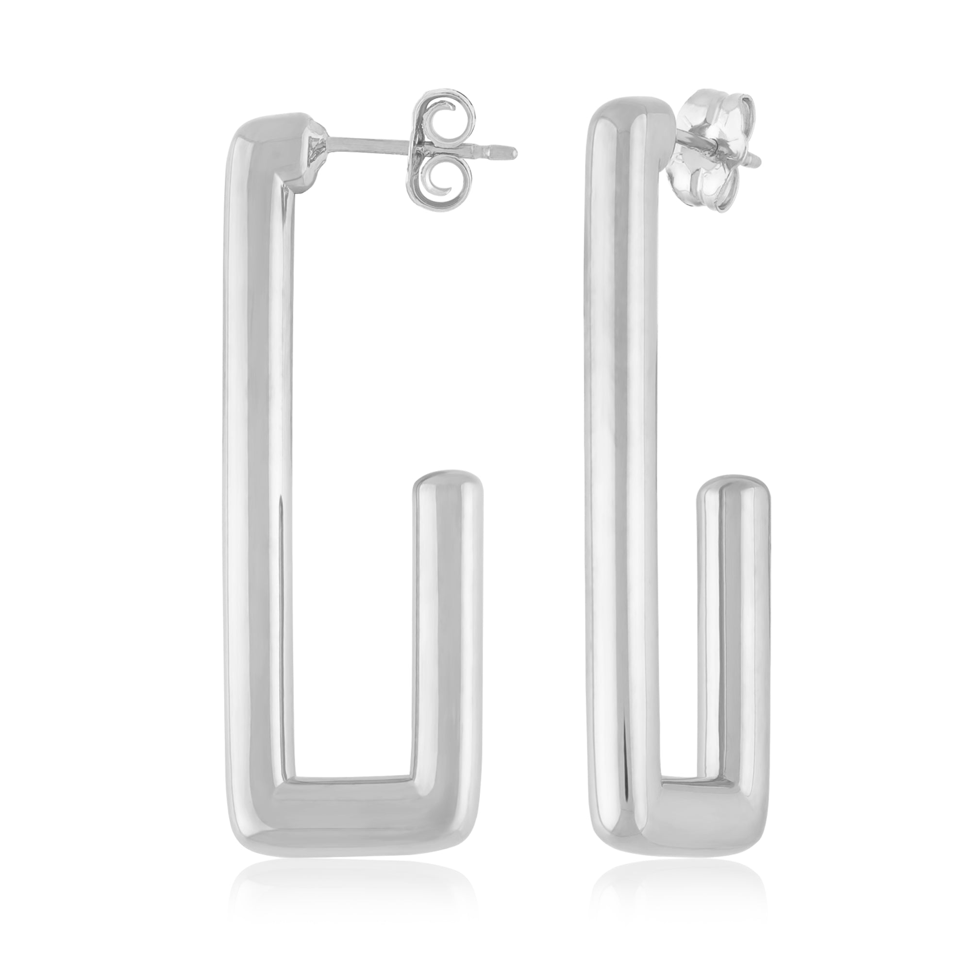 CARLA STERLING SILVER LONG FLAT RECTANGLE HOOP