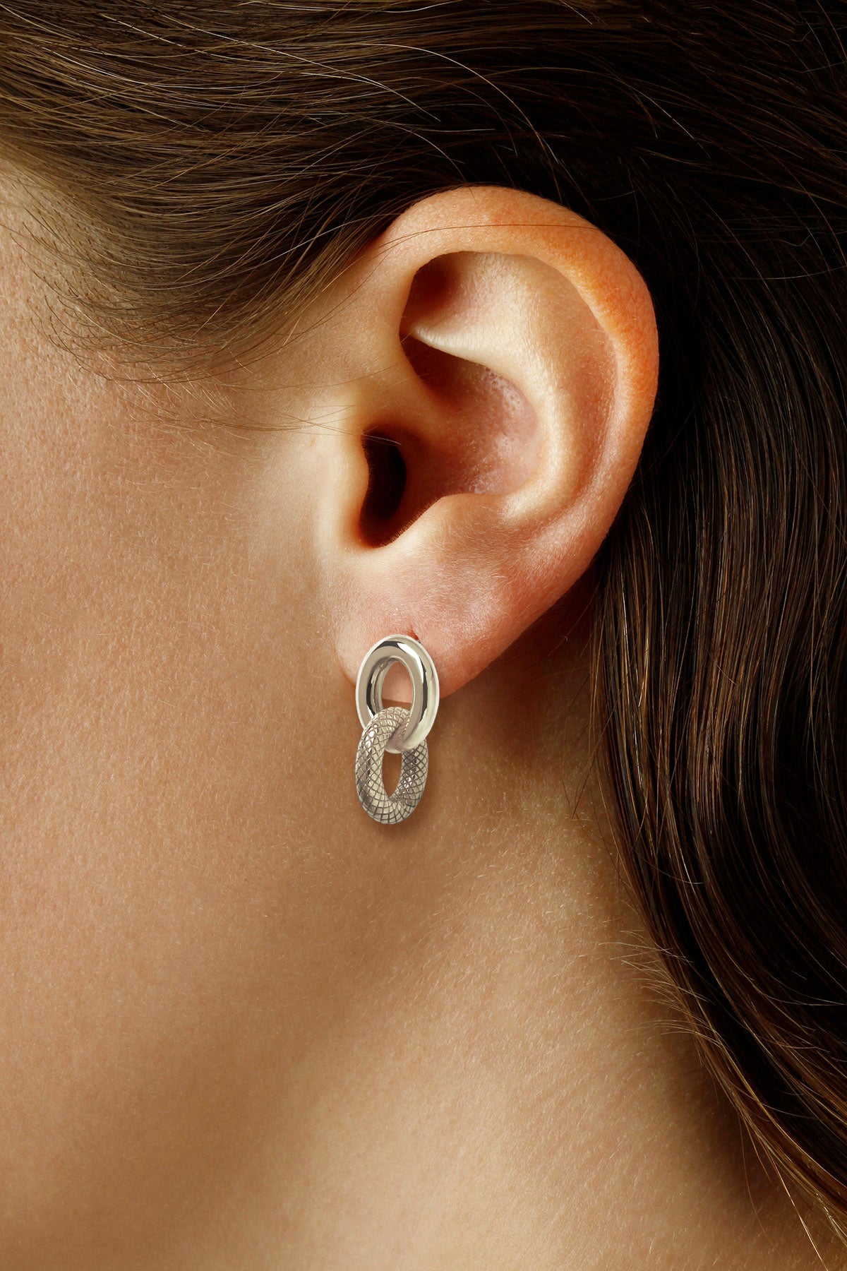 CARLA STERLING SILVER THICK CHAIN LINK TEXTURED HOOPS