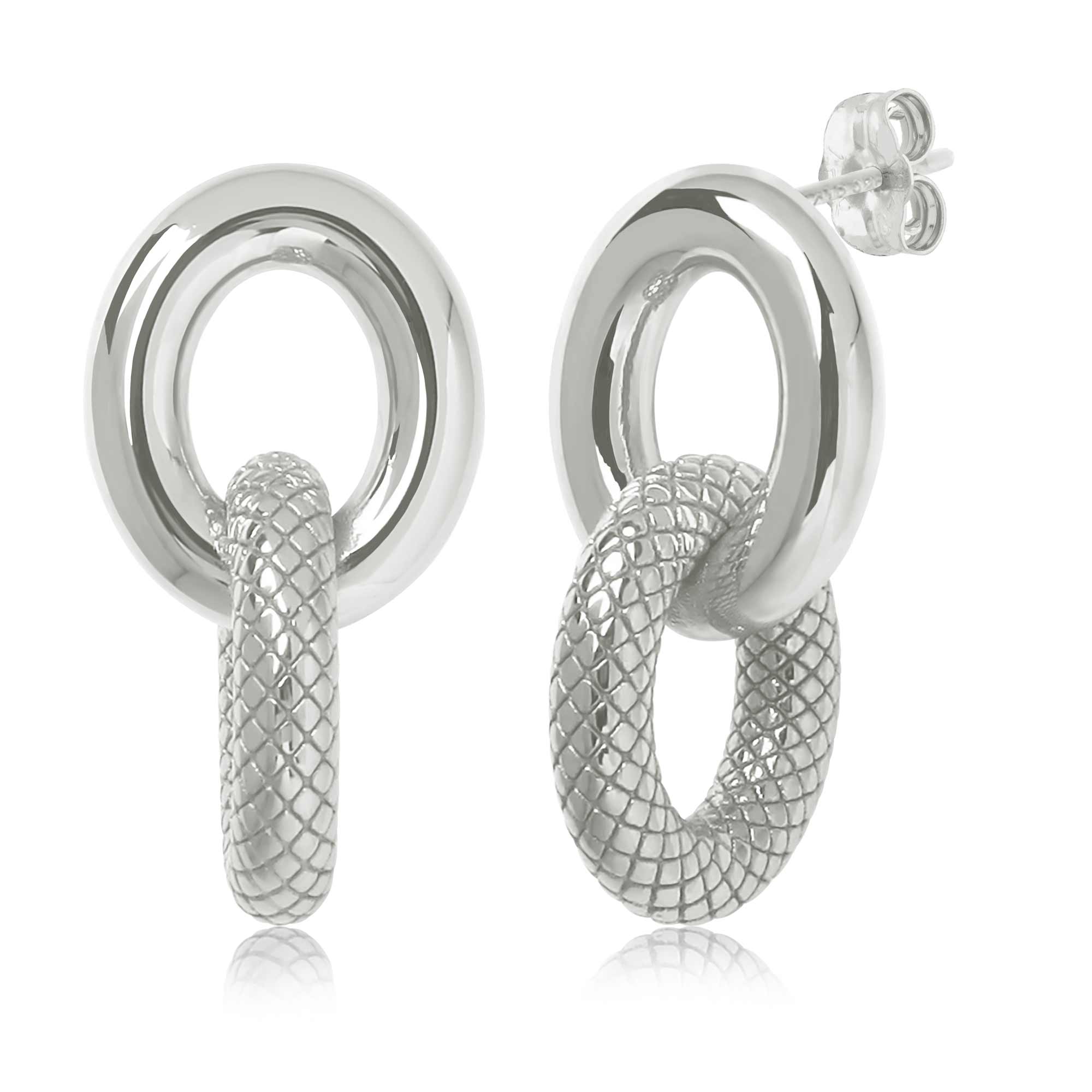 CARLA STERLING SILVER THICK CHAIN LINK TEXTURED HOOPS