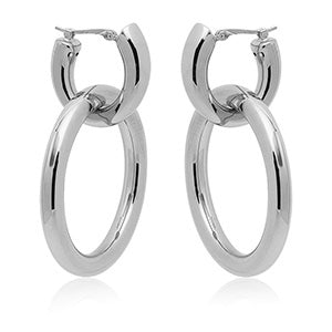 CARLA STERLING SILVER TAPERED HOOPS WITH OVAL HOOP HANGERS.