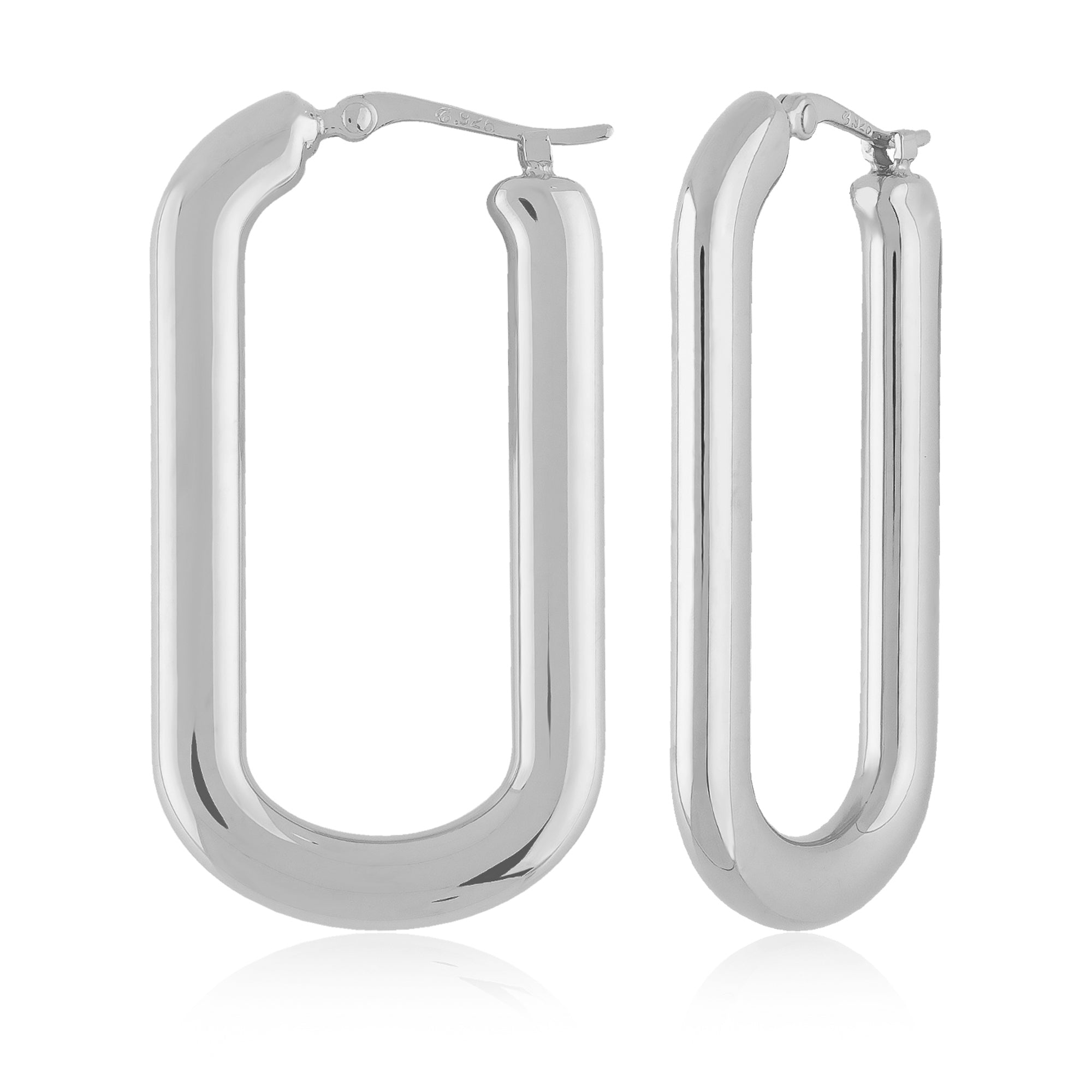 CARLA STERLING SILVER LONG FLAT OVAL HOOP EARRINGS