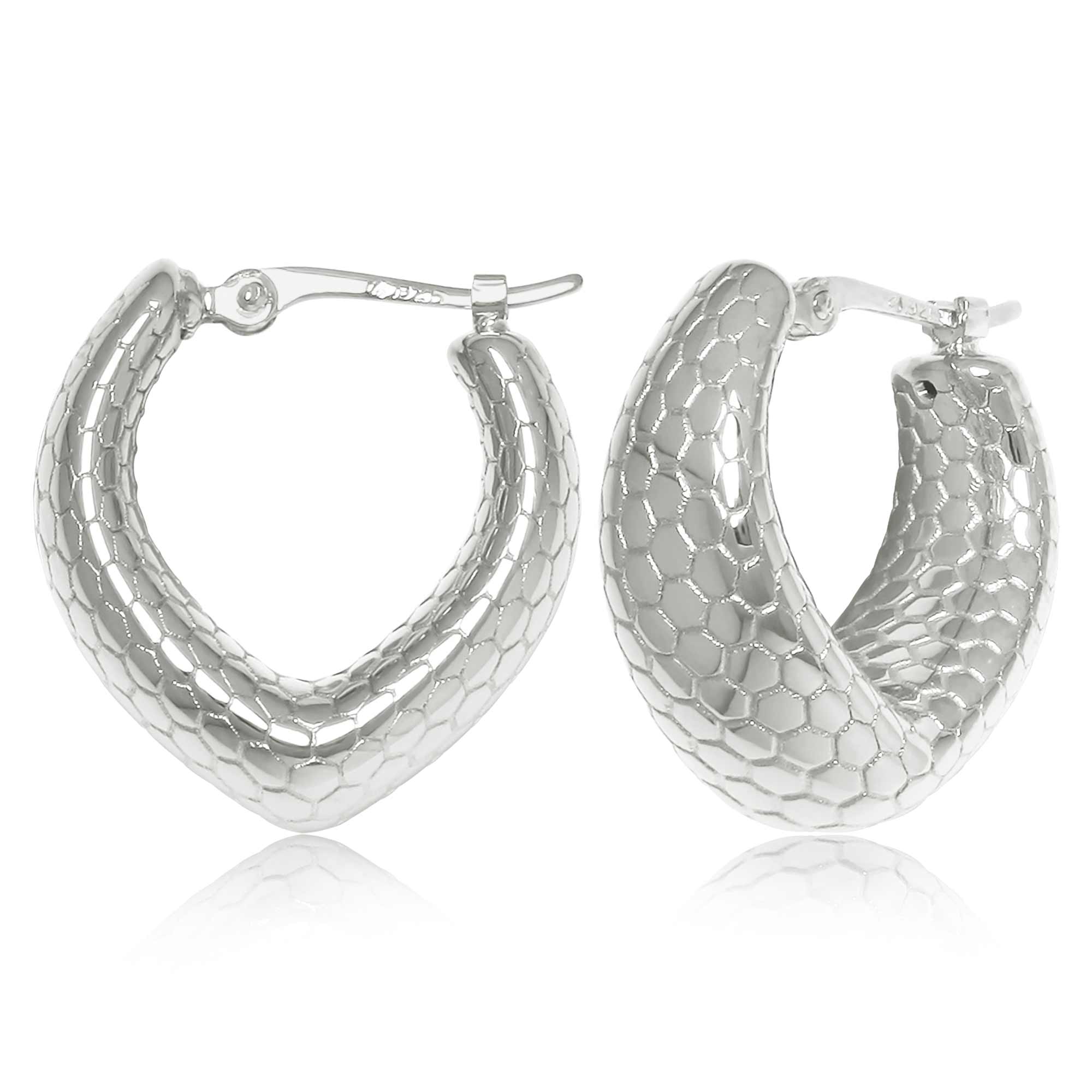 CARLA STERLING SILVER HONEYCOMB PEARSHAPE HOOP