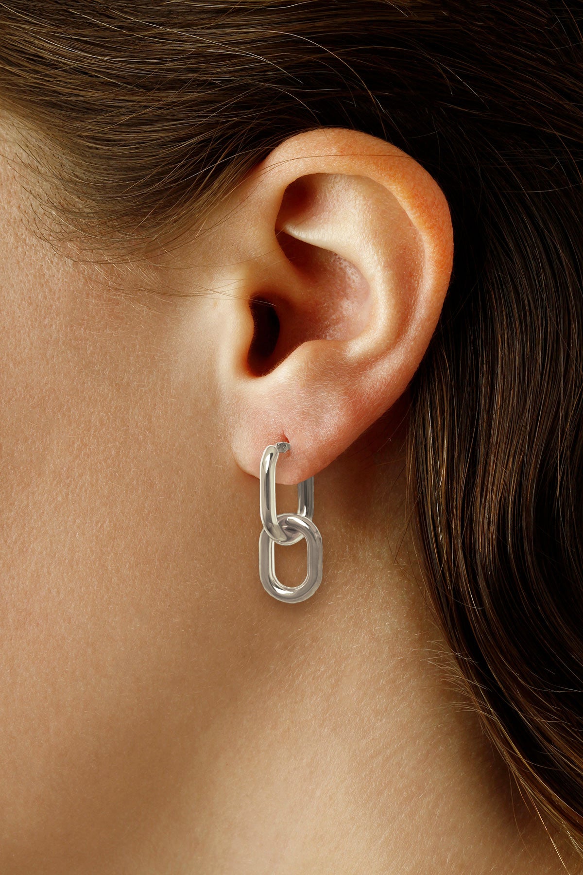 CARLA STERLING SILVER DOUBLE OVAL INTERLOCK HOOP EARRINGS