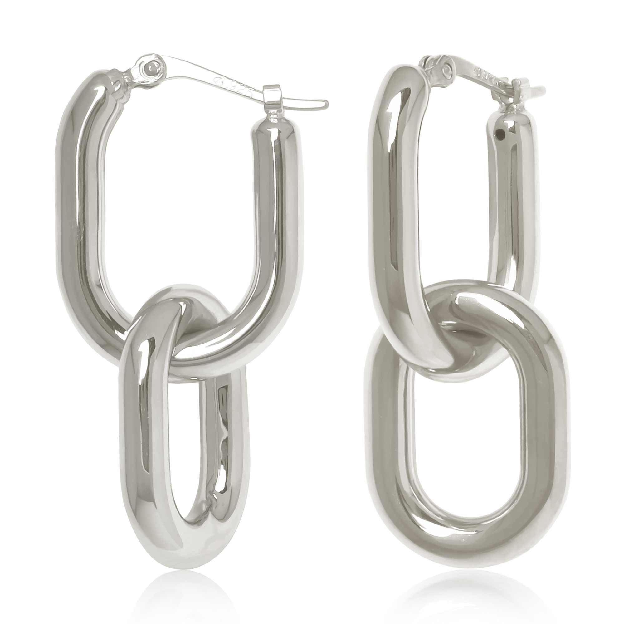 CARLA STERLING SILVER DOUBLE OVAL INTERLOCK HOOP EARRINGS