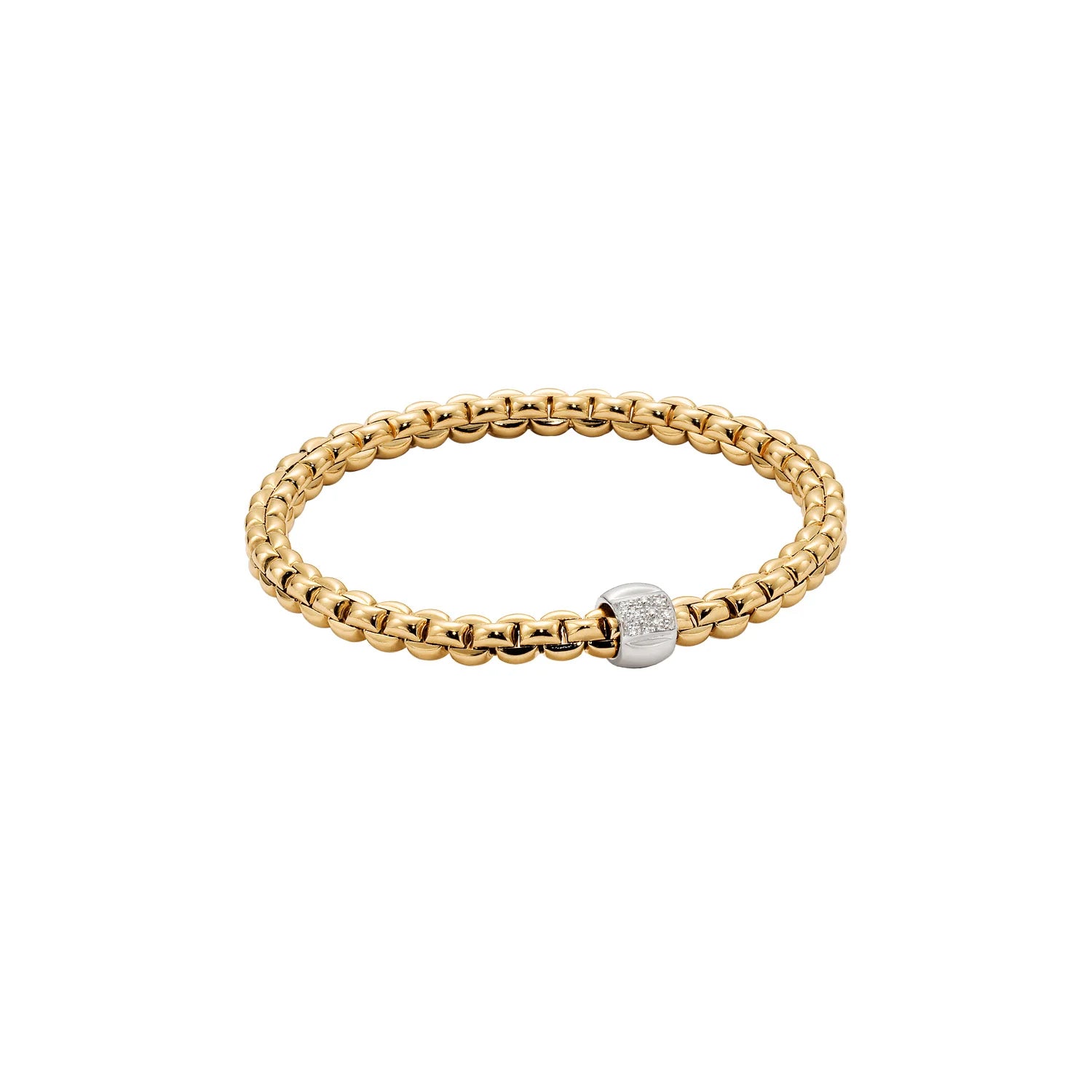 FOPE 18K YELLOW GOLD EKA BRACELET HAVING ONE WHITE GOLD DIAMOND ACCENTED STATION, 0.12CT TW, SIZE SMALL