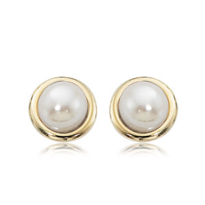 CARLA 14K YELLOW GOLD BUTTON PEARL STUD EARRINGS