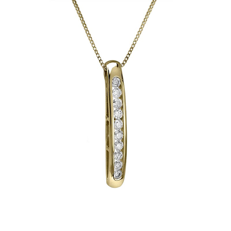 Max Strauss 14K Yellow Gold Channel Set Pendant on Chain with Diamonds (G-H/SI) Measuring 1.02 Total Carat Weight. Also Available in White Gold