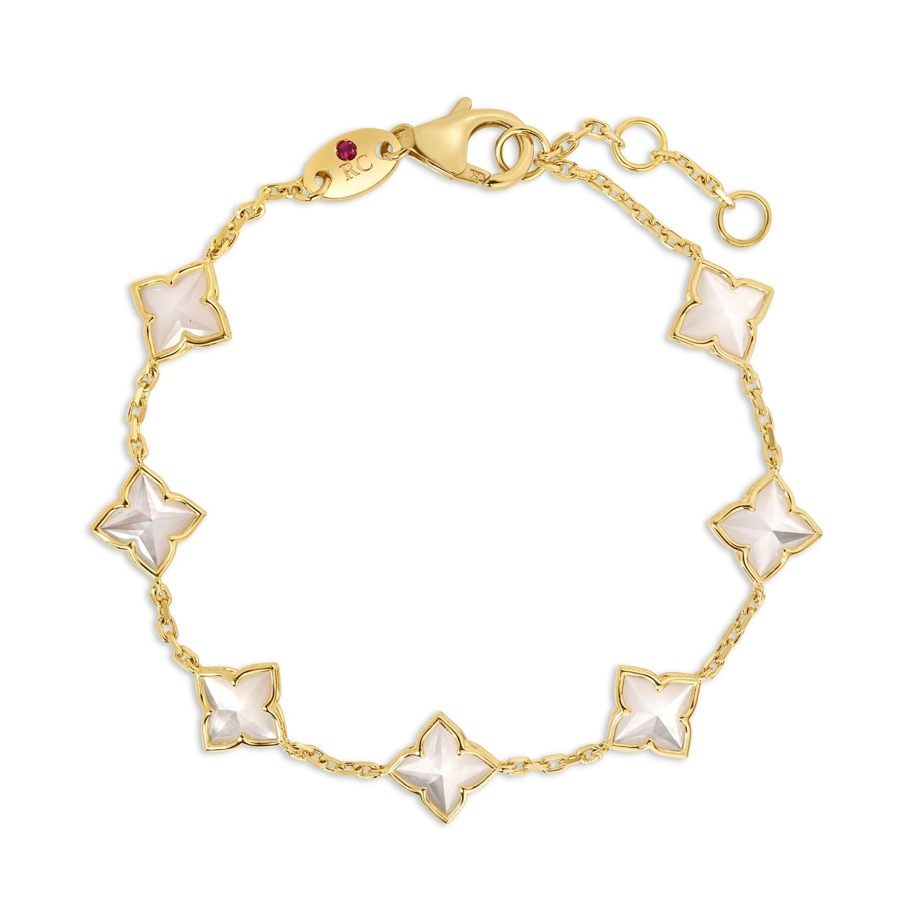 ROBERTO COIN 18K YELLOW GOLD VENETIAN PRINCESS CARNIVAL MOTHER OF PEARL FLOWER STATION BRACELET