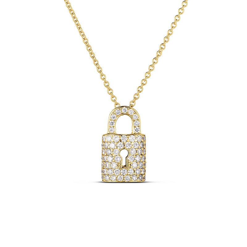 Roberto Coin 18K Yellow Tiny Treasure Diamond Lock Charm Necklace