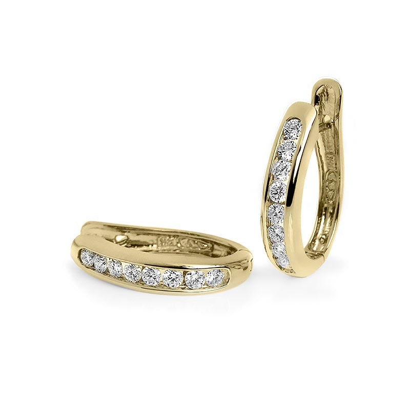 14K Yellow Gold Huggie Diamond Earrings