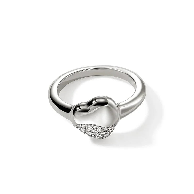 Pebble Heart Ring, Sterling Silver, Diamonds