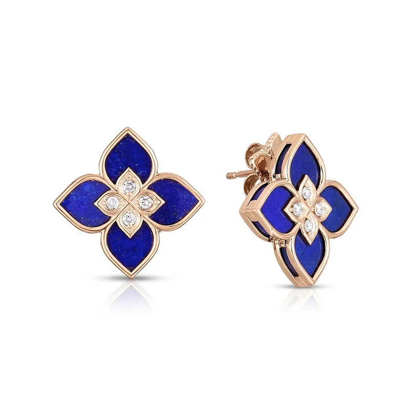 Roberto Coin 18K Rose Gold Venetian Princess Small Lapis and Diamond Earrings