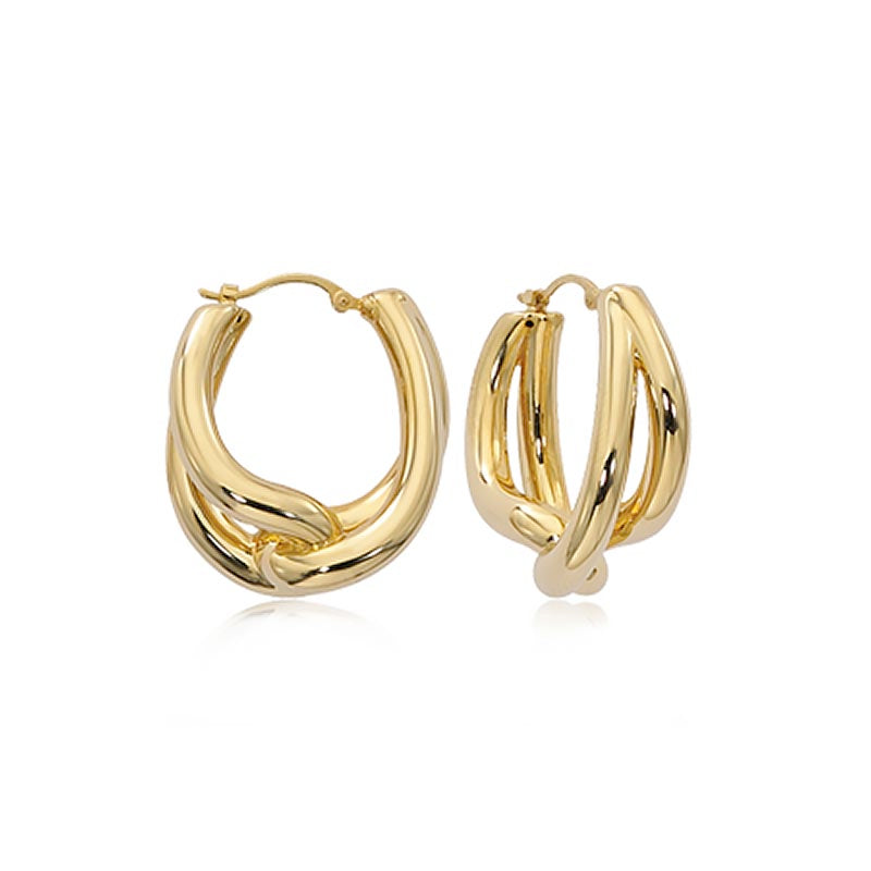 CARLA 14K YELLOW GOLD INTERLOCKING TEARDROP HOOP EARRINGS