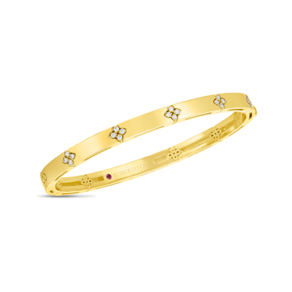 ROBERTO COIN 18K GOLD LOVE IN VERONA NARROW WIDTH DIAMOND ACCENT BANGLE