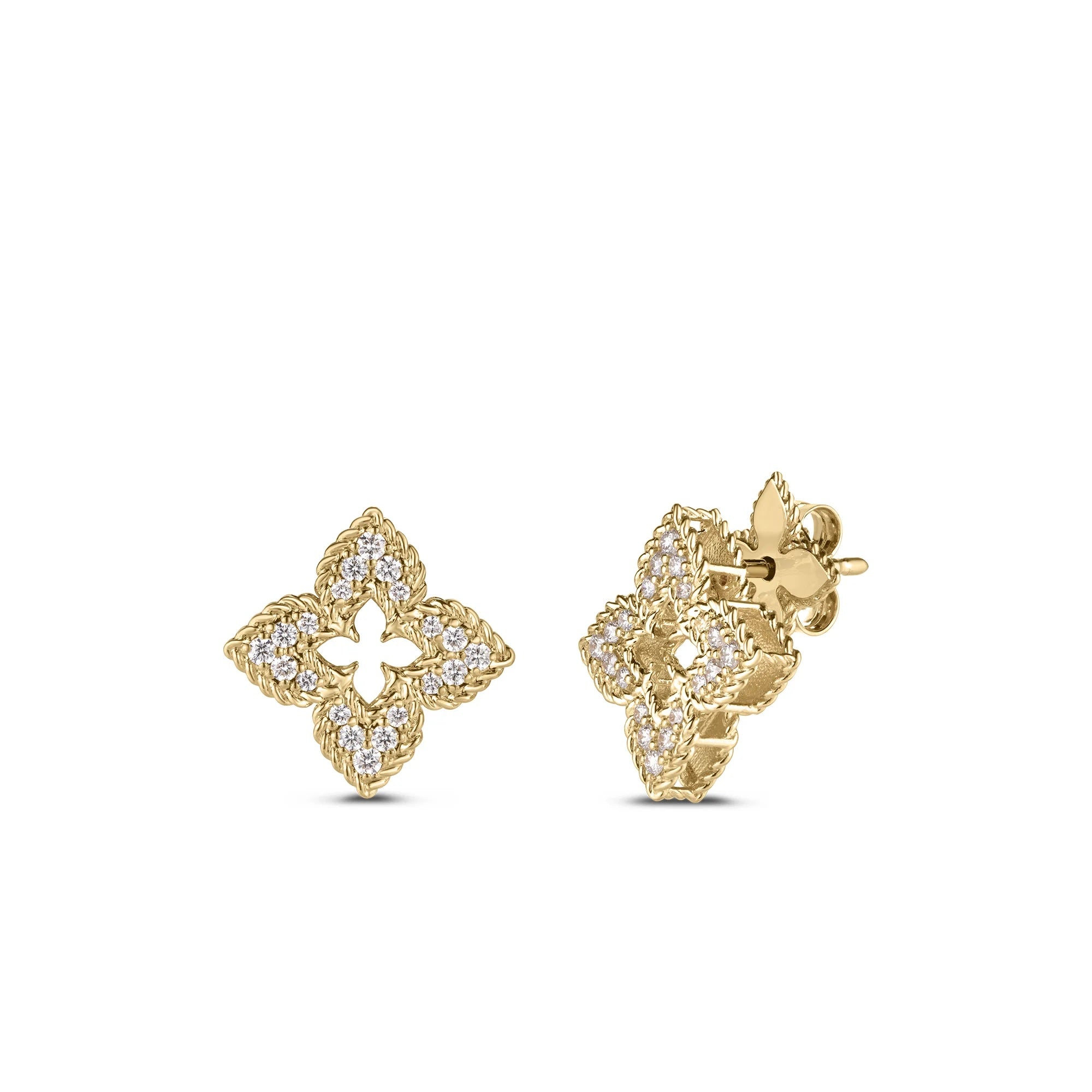 ROBERTO COIN VENTIAN PRINCESS PAVÉ DIAMOND SMALL FLOWER STUD EARRINGS