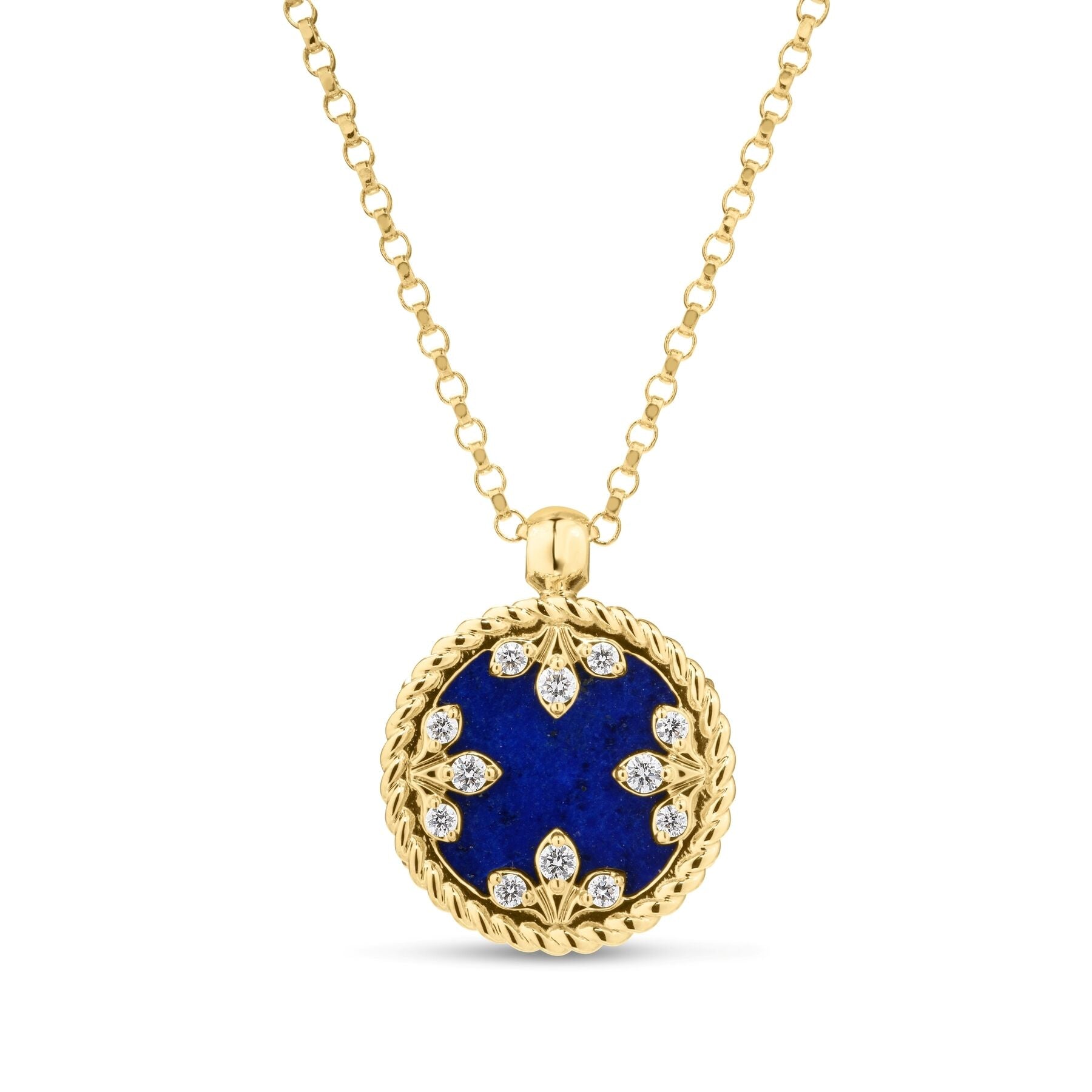 ROBERTO COIN 18K YELLOW GOLD VENETIAN MEDALLIONS SMALL DIAMOND AND LAPIS NECKLACE