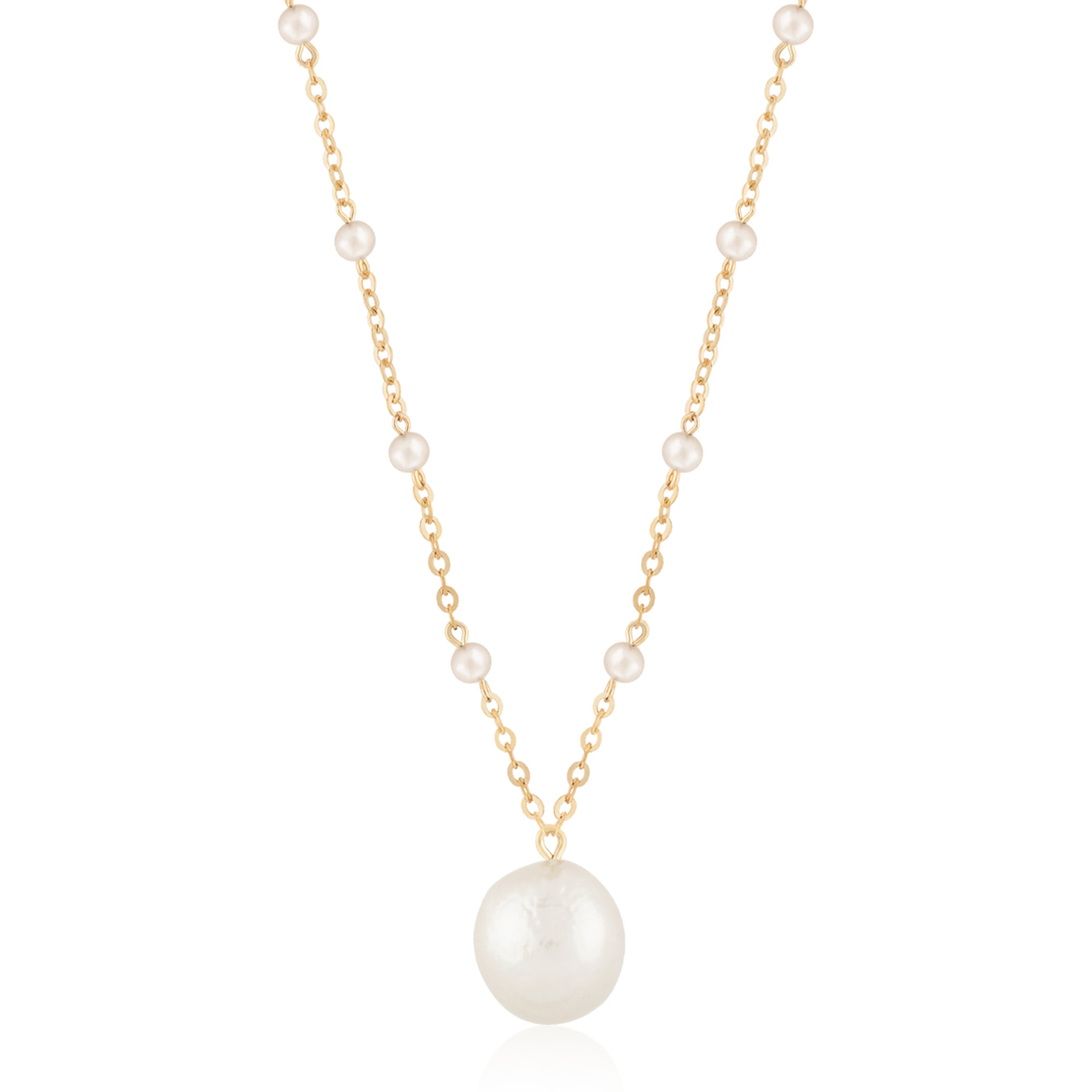 CARLA 14K YELLOW GOLD FRESHWATER PEARL BEAD WITH BAROQUE DROP, 16"