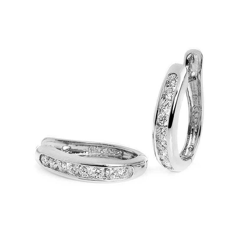 14K White Gold Huggie Diamond Earrings