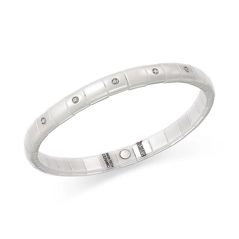 Roberto Demeglio Pura White Ceramic Bracelet with Five Alternating Diamond Bezels