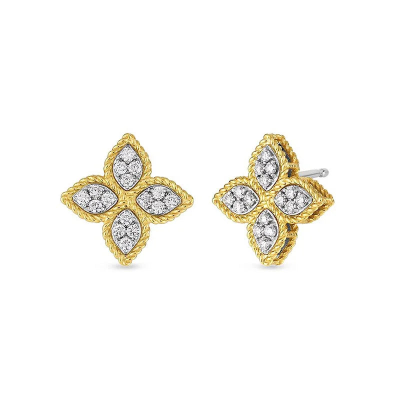 Roberto Coin 18K Yellow/White Gold Princess Flower Medium Diamond Stud Earrings