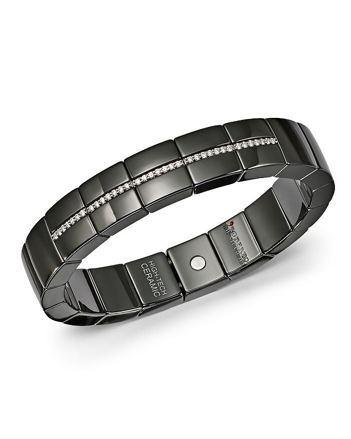 Roberto Demeglio Domino Luce 18K White Gold and Matte Black Ceramic Bracelet with Five Diamond Bars