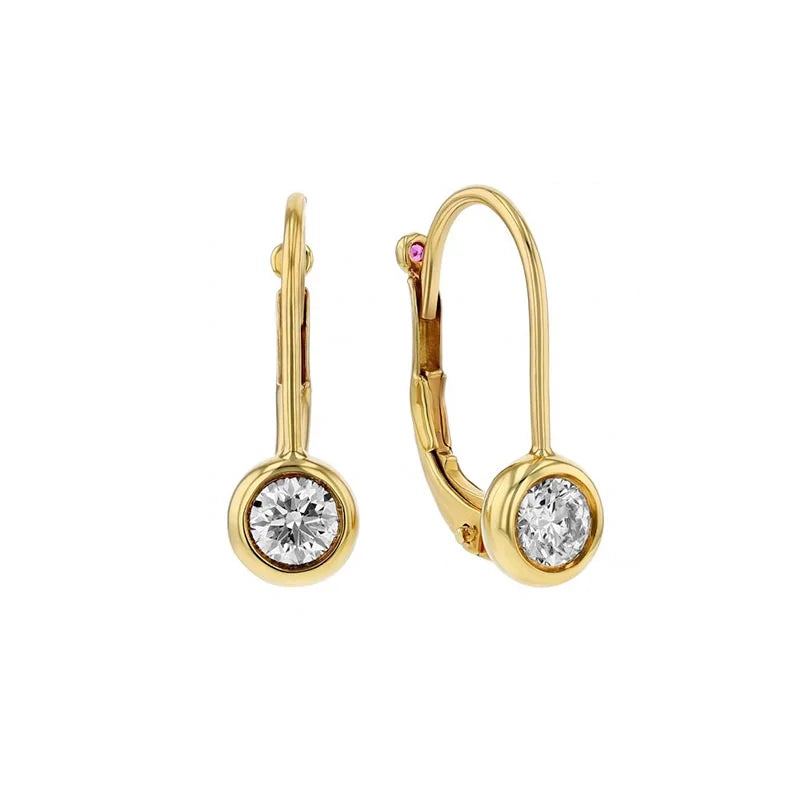 Roberto Coin Diamond Bezel Drop Leverback Earrings in 18K Yellow Gold