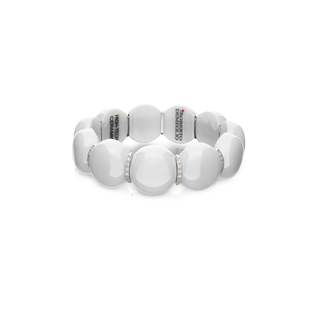 ROBERTO DEMEGLIO DAMA WHITE CERAMIC BEAD BRACELET WITH THREE WHITE GOLD/WHITE DIAMOND BARS