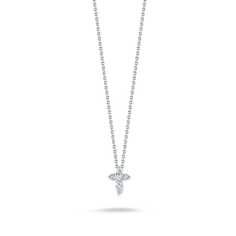 Roberto Coin Tiny Treasures White Gold Small Diamond Cross Pendant Necklace