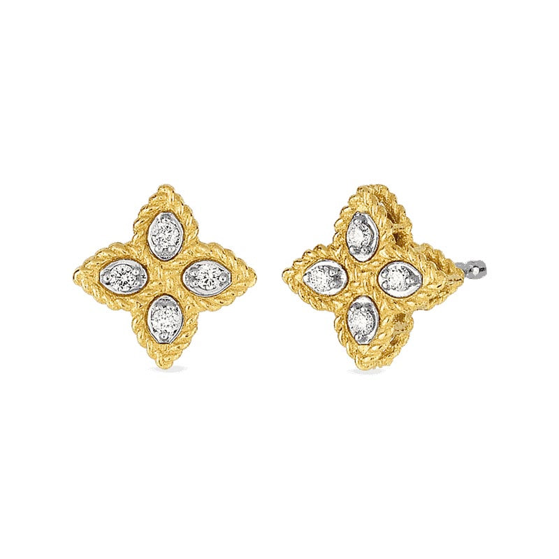 Roberto Coin 18K Yellow Gold Small Princess Flower Diamond Stud Earrings 0.10TW