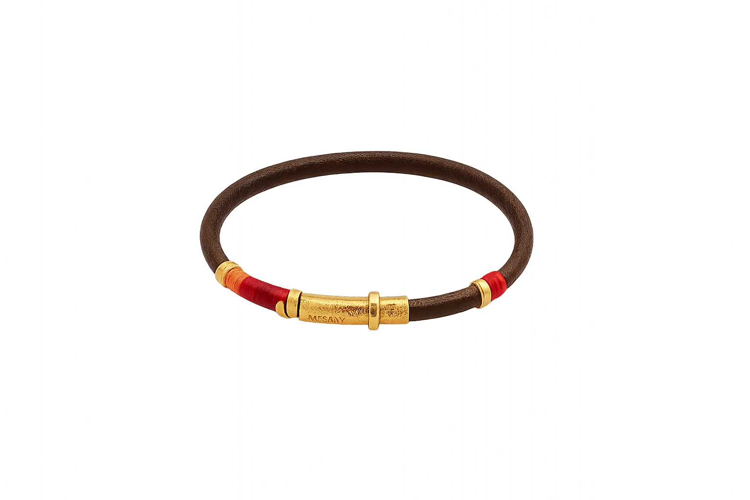 5MM LEATHER BRACELET WITH HANDMADE GOLD ELEMENTS AND SILK THREADS