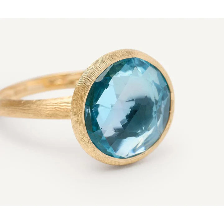 MARCO BICEGO JAIPUR COLOUR 18K YELLOW GOLD CYAN TOPAZ RING, SIZE 7