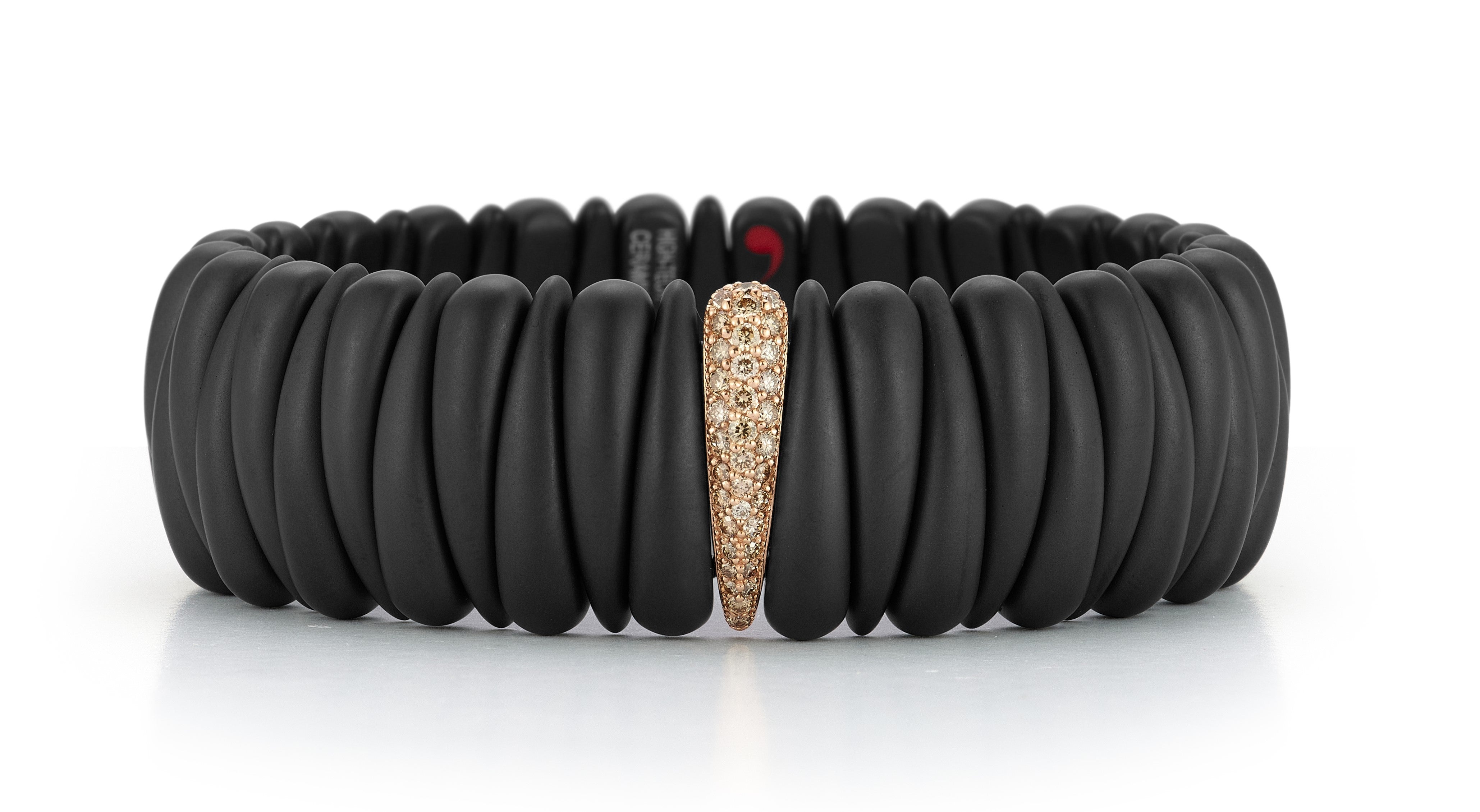 ROBERTO DEMEGIO ARTIGLIO DIAMOND PAVE CLAW WIDE STRETCH BRACELET IN ROSE GOLD AND BLACK CERAMIC