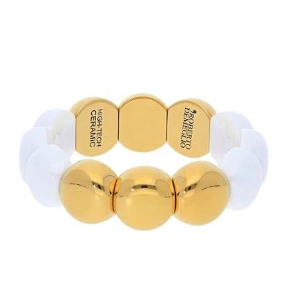 ROBERTO DEMEGLIO AURA DAMA LARGE TWO-TONE STRETCH BRACELET IN WHITE/YELLOW GOLD