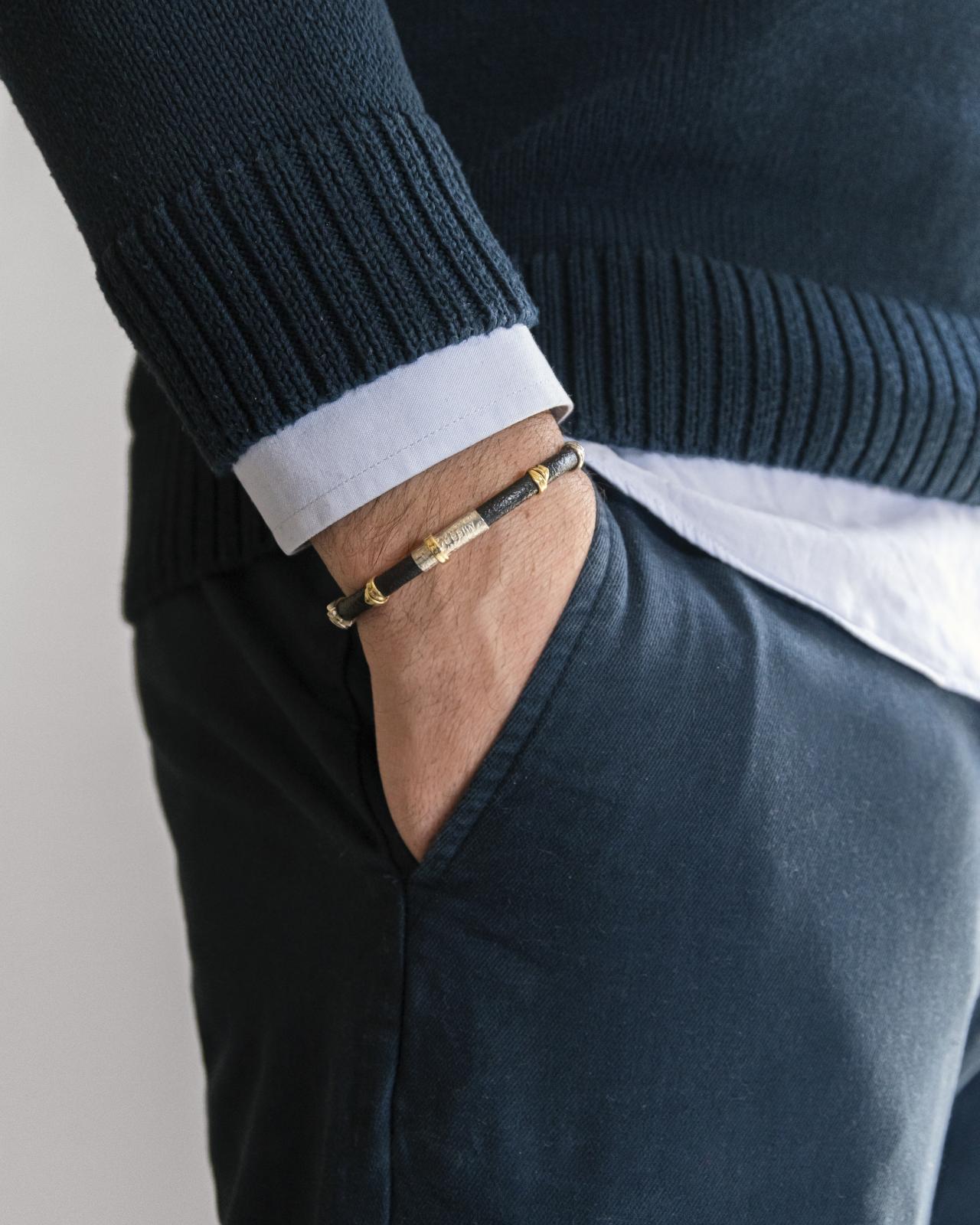 5MM LEATHER BRACELET WITH 18K HANDMADE GOLD AND SILVER ELEMENTS