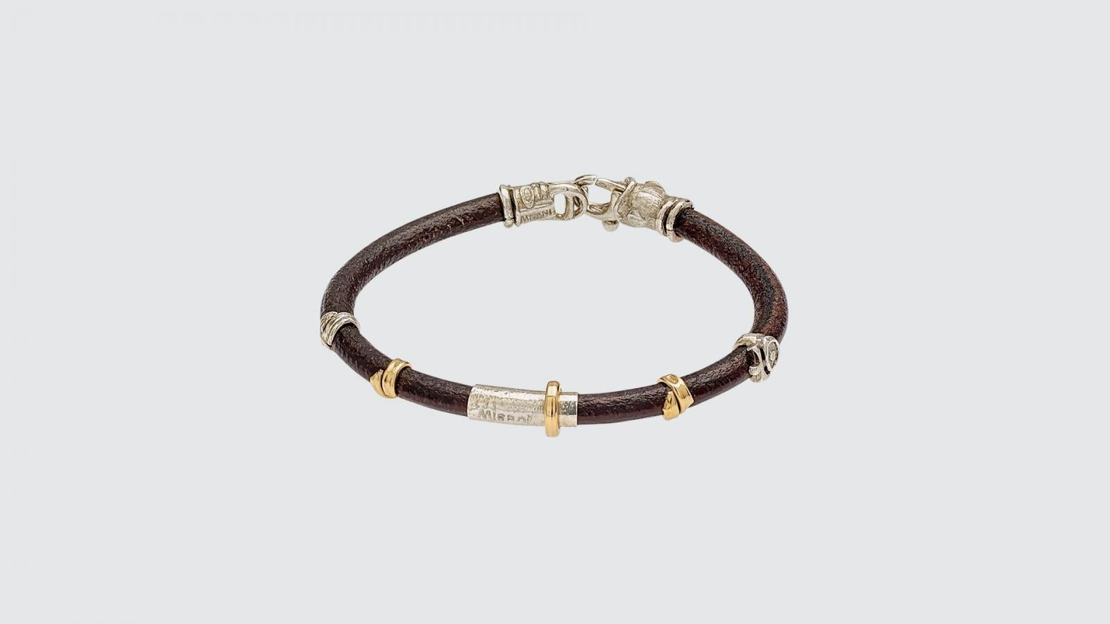 5MM LEATHER BRACELET WITH 18K HANDMADE GOLD AND SILVER ELEMENTS