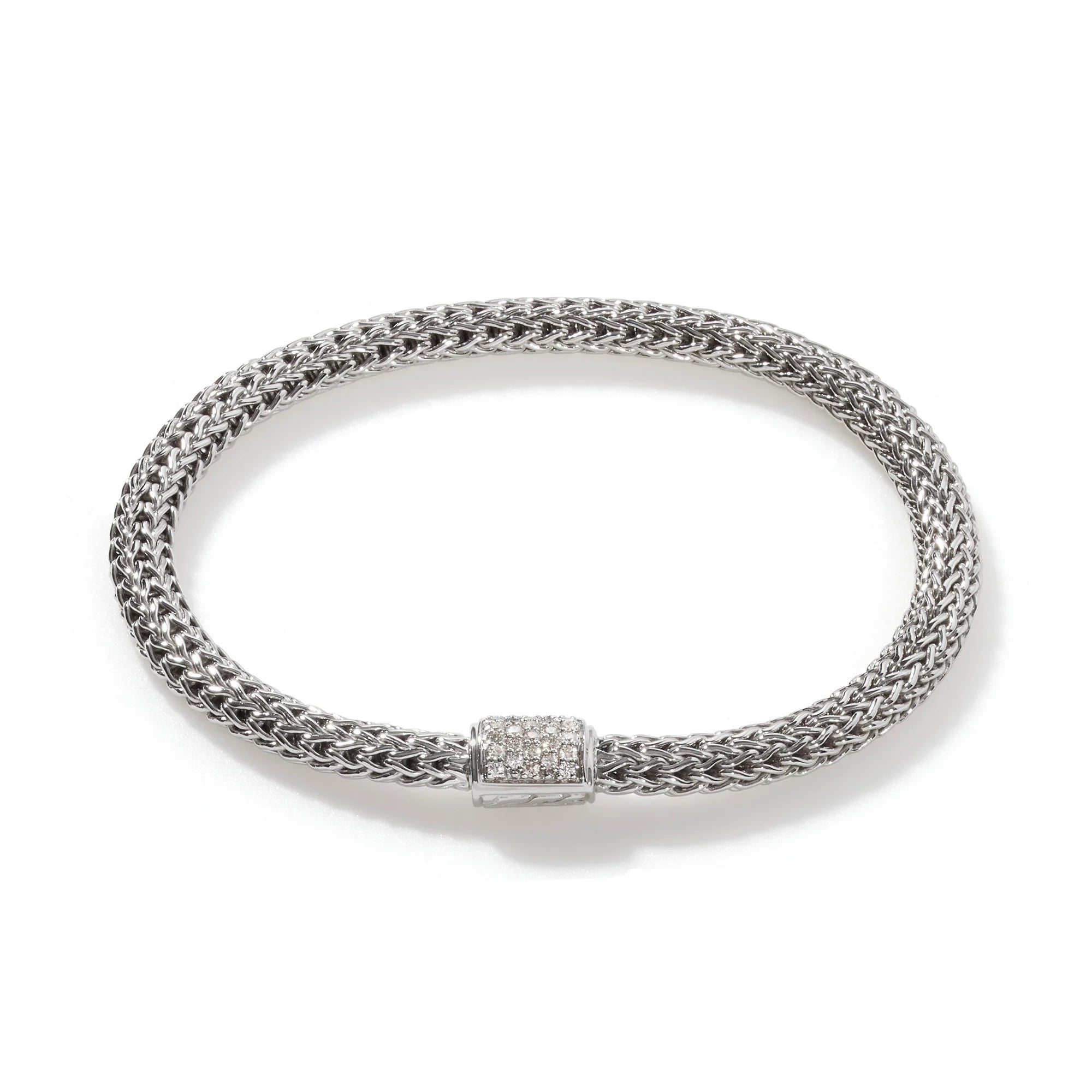 JOHN HARDY WOMENS CLASSIC CHAIN STERLING SILVER DIAMOND PAVE EXTRA SMALL BRACELET HAVING A TOTAL CARAT WEIGHT OF 0.18 - SIZE SMALL