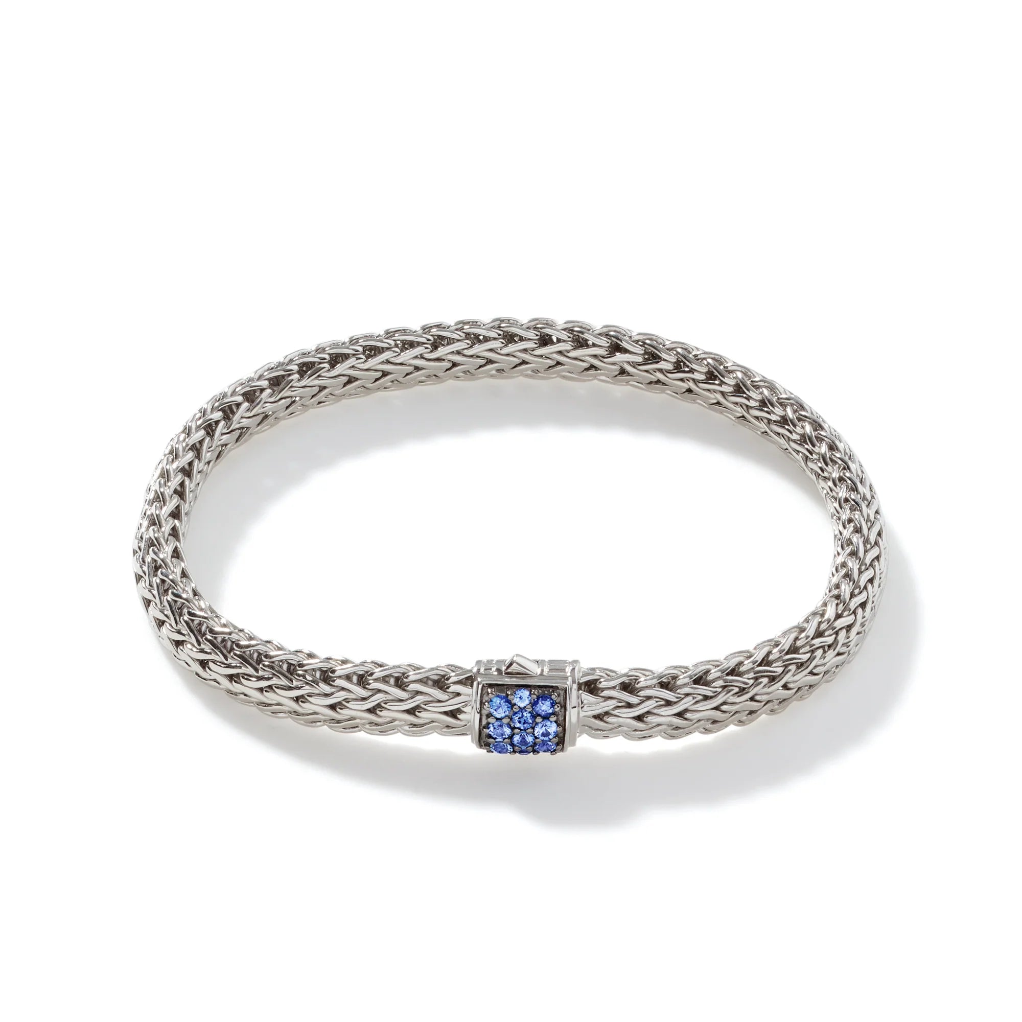 JOHN HARDY WOMENS CLASSIC CHAIN STERLING SILVER LAVA BRACELET WITH BLUE SAPPHIRES - SIZE MEDIUM