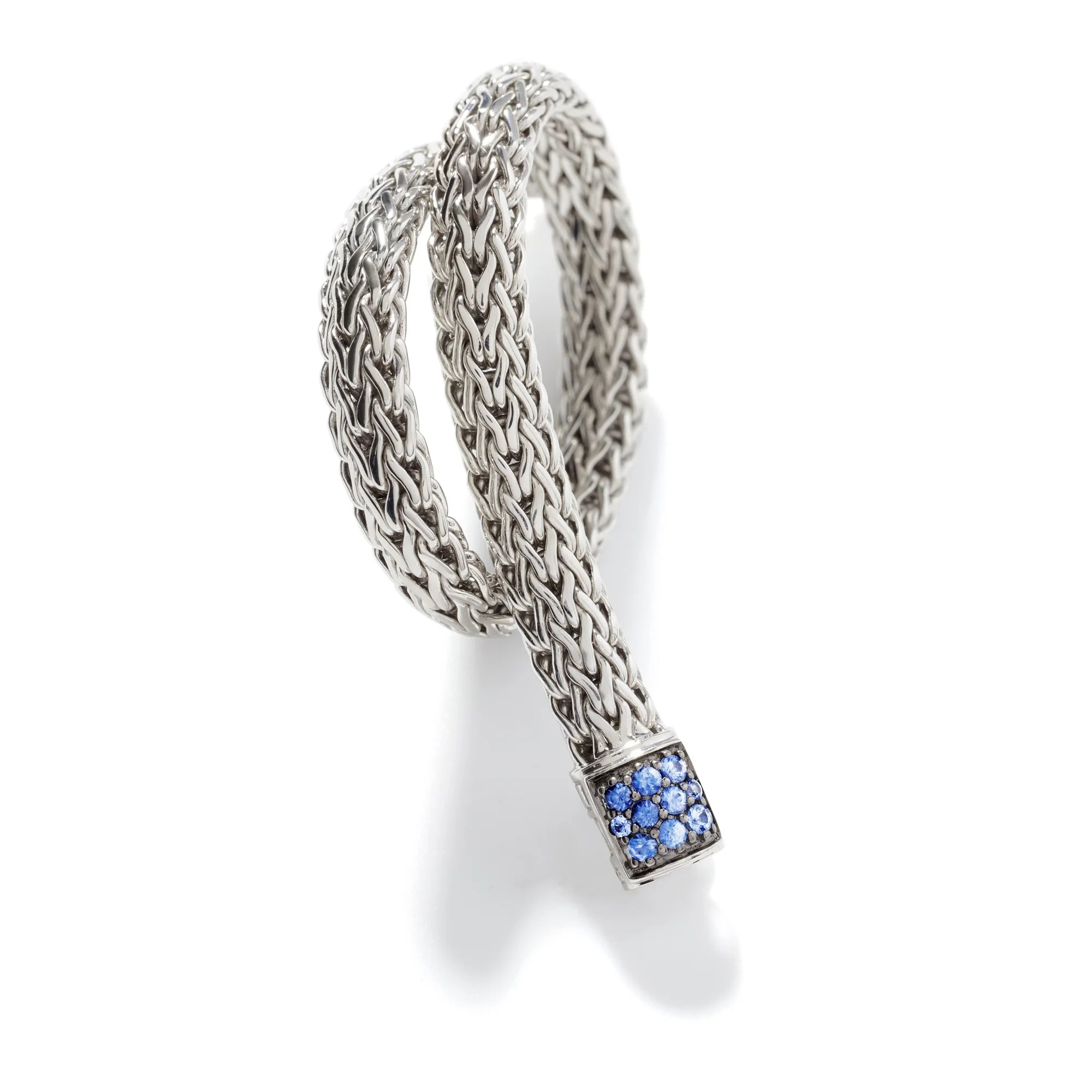 JOHN HARDY WOMENS CLASSIC CHAIN STERLING SILVER LAVA BRACELET WITH BLUE SAPPHIRES - SIZE MEDIUM