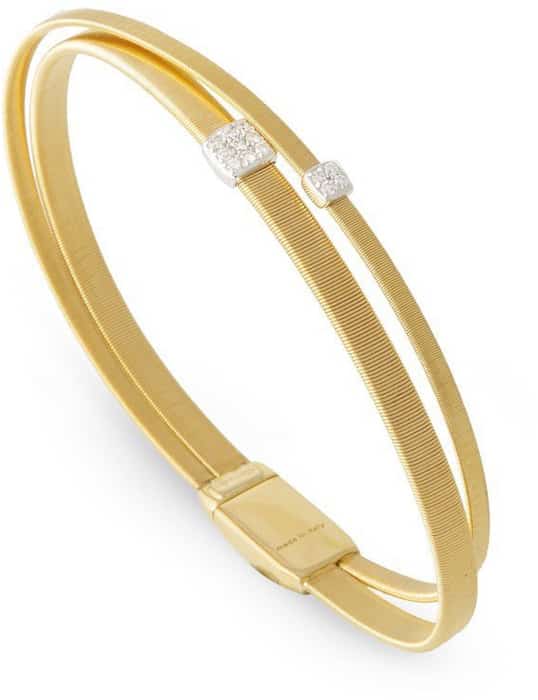 MARCO BICEGO MASAI 18K YELLOW GOLD DOUBLE STRAND BRACELET WITH TWO PAVE DIAMOND STATIONS 0.10 TW
